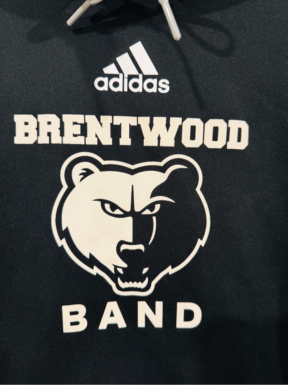 ADIDAS Brentwood Band Hoodie size Large White Graphic, Silver Contrast Pockets